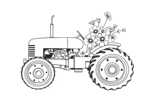 feminine tractor with flowers tattoo idea