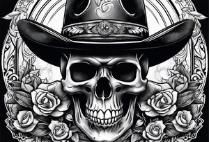 Skull wearing a cowboy hats, smoking a cigar. tattoo idea