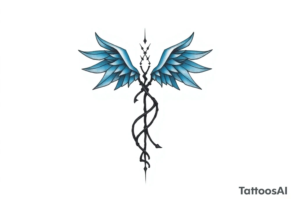 A minimalist tattoo that represents a shattered and betrayed gemini woman who fought hard throughout this year. With colors blue and black. Make it unique and rare. Without leaves and stem. tattoo idea