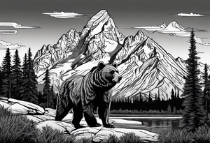 grand Teton mountain with a grizzly bear tattoo idea