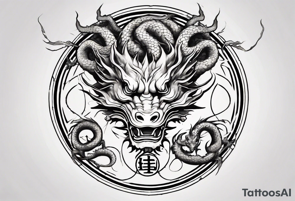 Chinese dragon in a circular shape with "02.03" written on its skin tattoo idea
