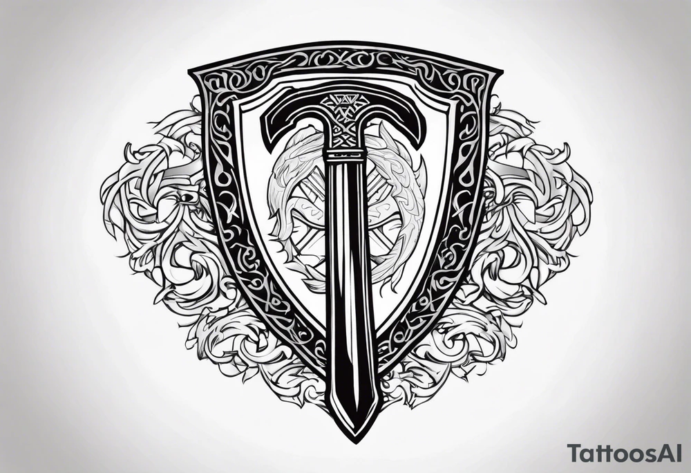 Valhalla sword shield dragon axe viking church tattoo idea Valhalla sword shield dragon axe viking church tattoo idea