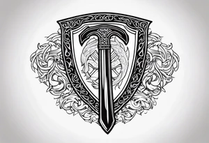Valhalla sword shield dragon axe viking church tattoo idea