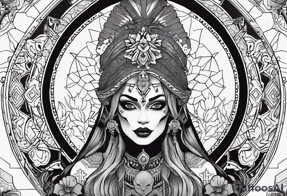 kali ma, alien goddess, valkrye, pirate, divine feminine, zenza resonance, pachamama, lotus azul, blank panther, eagle, skull, 5D, nueva gaya, dna 12 tattoo idea