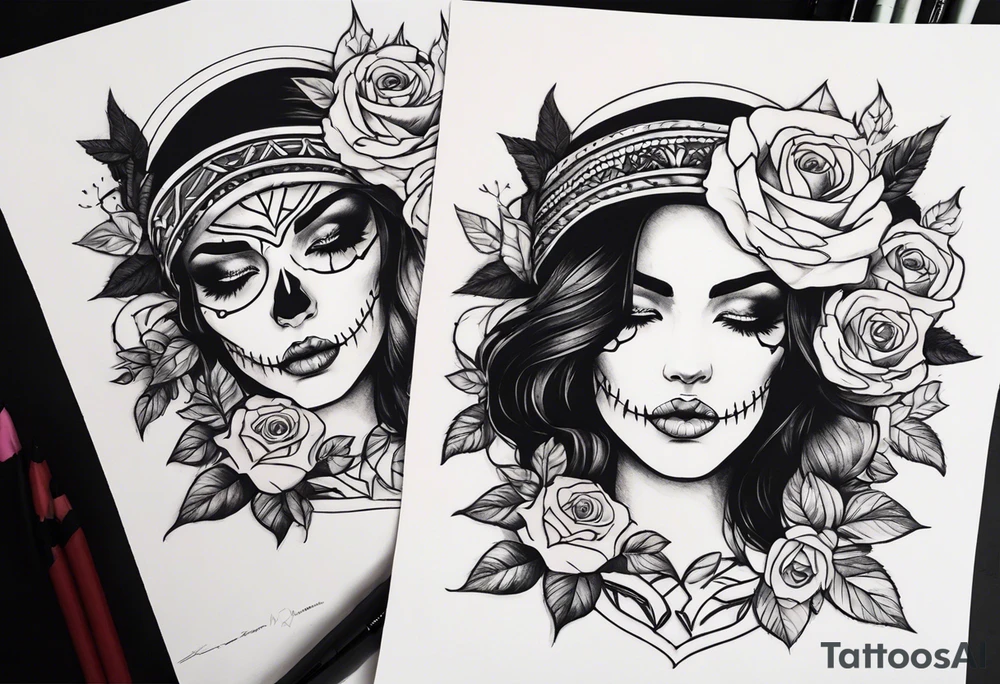 Faces rosas caveira tattoo idea
