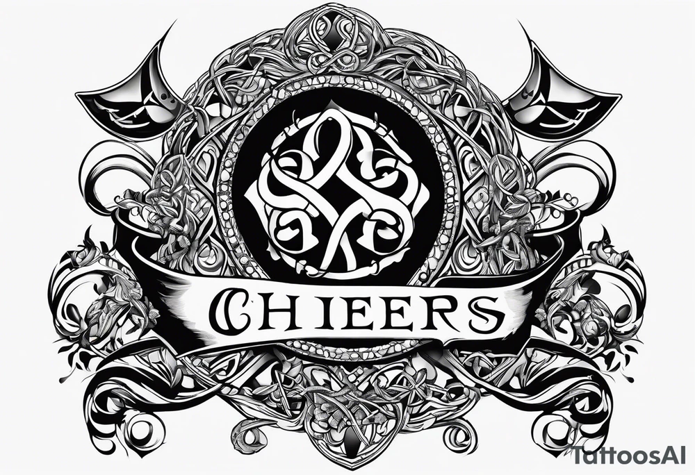 Cheers Mate text, armband +Celtic +Cancer Ribbon +tribal +artistic tattoo idea