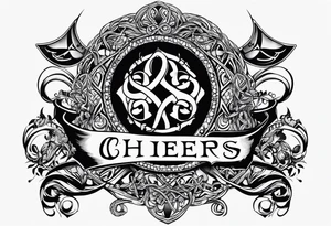 Cheers Mate text, armband +Celtic +Cancer Ribbon +tribal +artistic tattoo idea