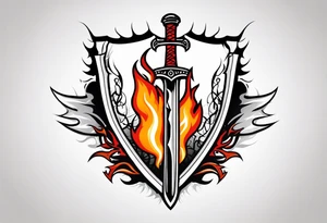 Valhalla on fire 
flames sword shield barb wire tattoo idea