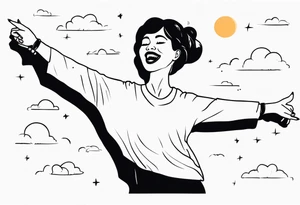 Silly. odd woman ugly dancing pointing her fingers up in the sky. tattoo idea
