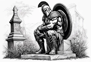 Spartan kneeling on a grave tattoo idea