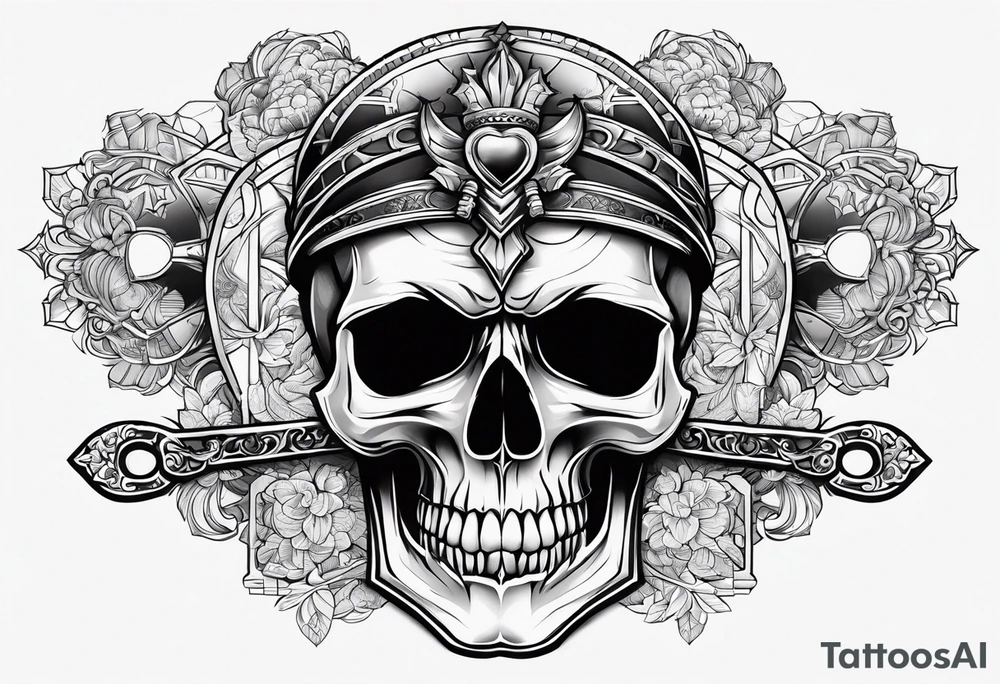 Skull key horizontal tattoo idea