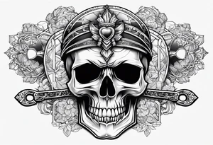 Skull key horizontal tattoo idea
