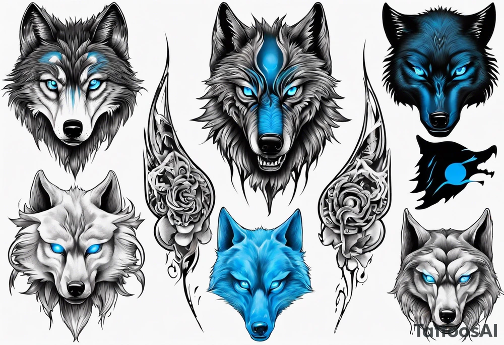 Dark wolf with blue eyes tattoo idea