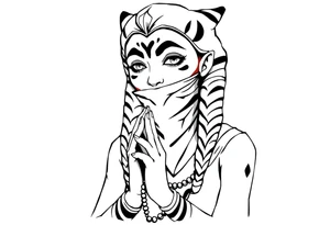 Ahsoka praying with rosary in hands and bandana over mouth tattoo idea