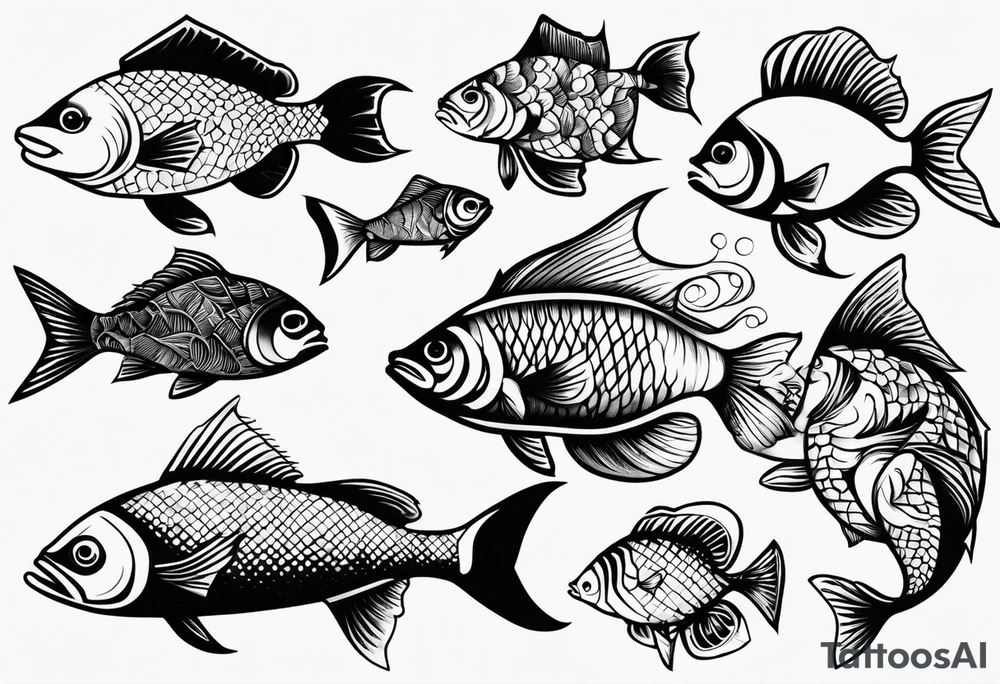 Variety of fish style flash sheet tattoo idea