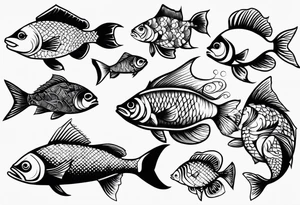 Variety of fish style flash sheet tattoo idea