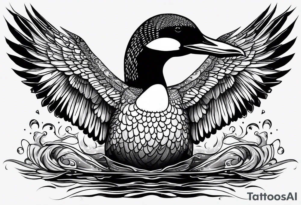 A loon with its wings spread looking badass and tough tattoo idea