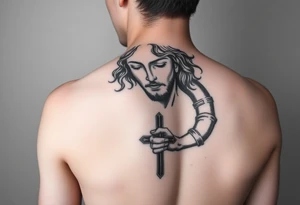 i want a picture of a teenage boy around 17 thats mix and has curly hair falling into the ebassy but jesus reaching down grabbing his hand with a cross in the mix tattoo idea