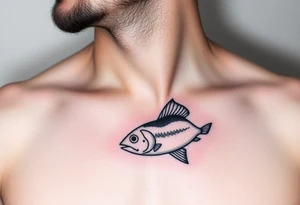 small bird and fish tattoo, for chest, man. not many details. a lot of black color tattoo idea