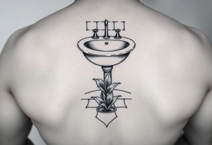 bathroom sink on tile floor with lily coming up out of the floor tattoo idea