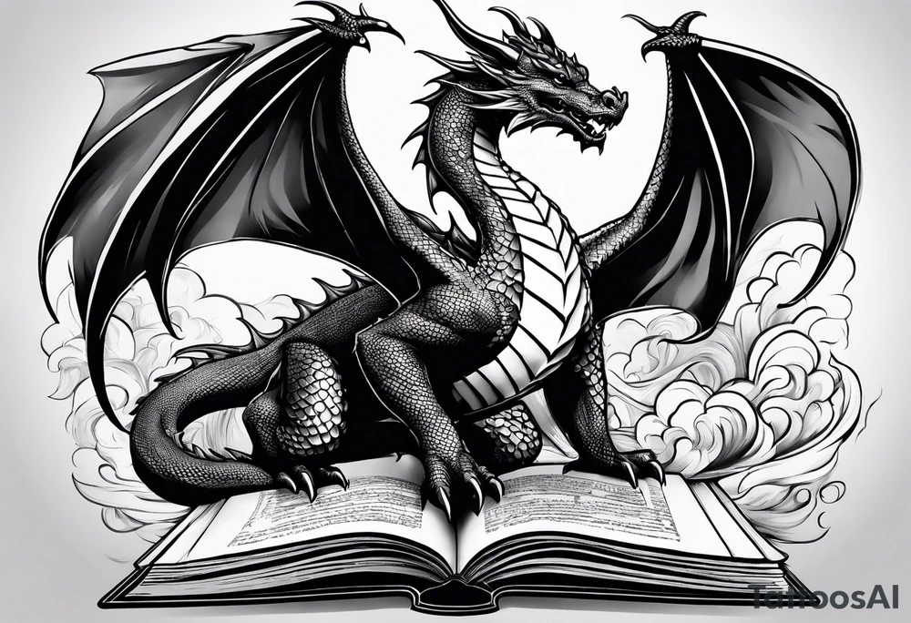 dragon Coming out of a book tattoo idea