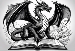 dragon Coming out of a book tattoo idea