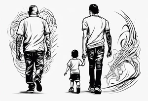 dad and son walks away contour tattoo idea