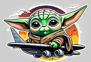Baby yoda eating flying a plane tattoo idea