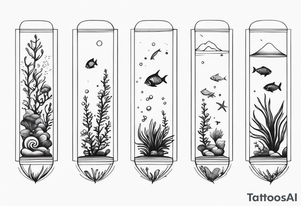 Small sea creatures in a vertical line tattoo idea