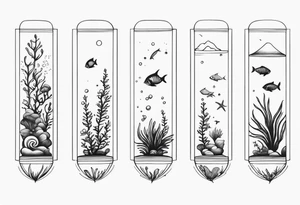 Small sea creatures in a vertical line tattoo idea