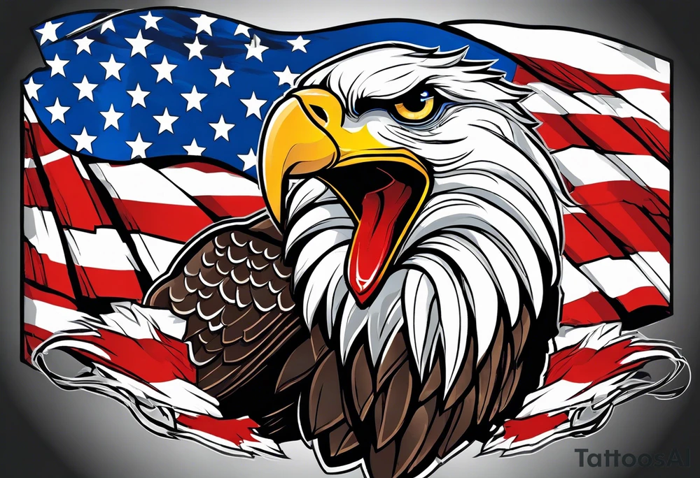 Eagle grabbing usa flag with red white and blue blood on eagle’s talons. tattoo idea