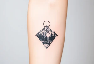 Pikes peak landscape with trees and moon in an arrowhead tattoo idea