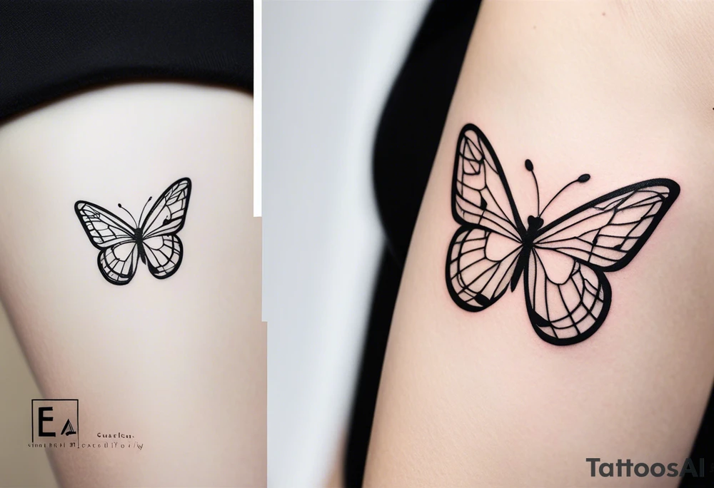 A minimalist butterfly tattoo that incorporates the letter E tattoo idea
