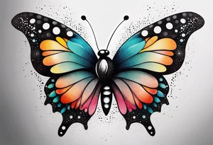 A vibrant butterfly with colorful wings, resting on a flower, showcasing transformation and beauty.” tattoo idea