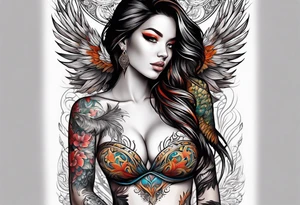femme nu avec un tatou de phoenix tattoo idea