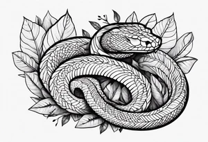 Serpiente pequeña con cerezos y hojas tattoo idea