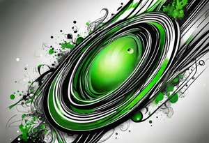 space, abstract, green and black, covered from wrist to forearm, fully covered, no borders, blackwork, no people tattoo idea
