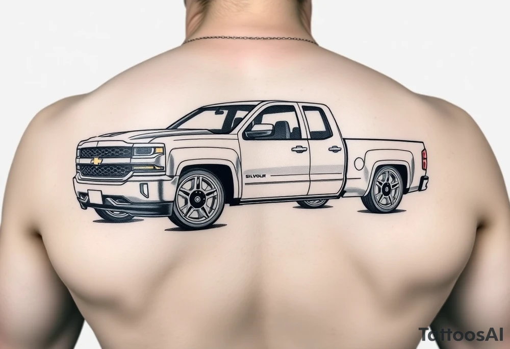 Chevy Silverado 1500 lowrider with wire wheels tattoo idea