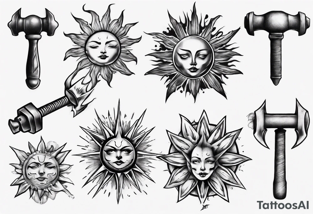 Sun hug a hammer tattoo idea