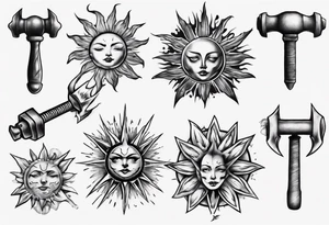 Sun hug a hammer tattoo idea