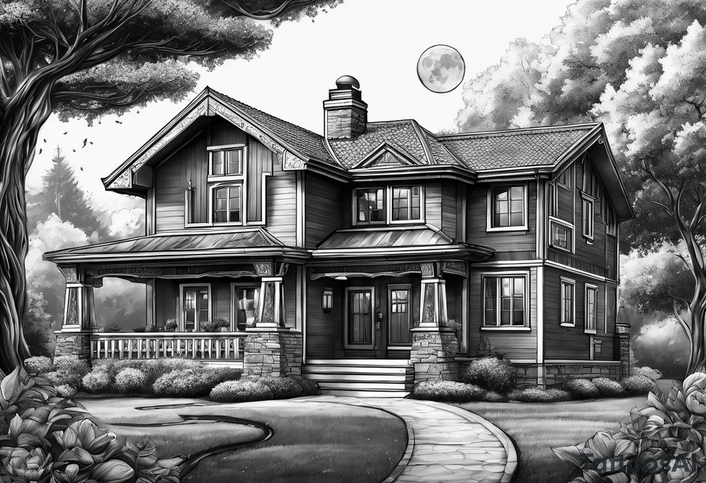 house with planet Earth inside tattoo idea