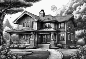 house with planet Earth inside tattoo idea
