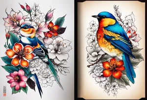 botanical, flowers, colorful, different tattoo idea