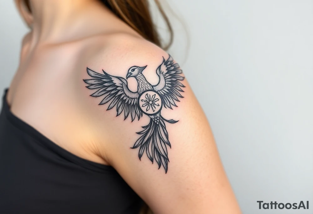 Ornamental phoenix natal chart tattoo idea