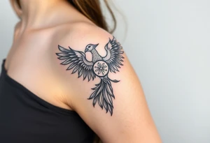 Ornamental phoenix natal chart tattoo idea