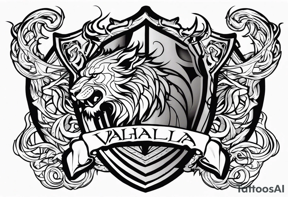 Valhalla sword shield dragon lion tattoo idea