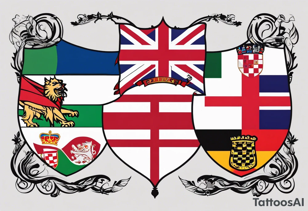 Merge the flags of england, northern ireland, ireland, scotland, wales, germany, croatia, serbia, slovakia, slovenia, and czech republic. tattoo idea