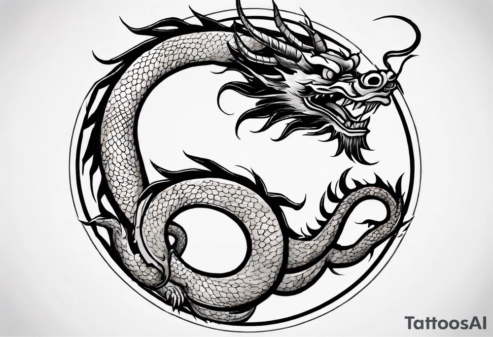 Chinese dragon in a circular shape with "02.03" written on its skin tattoo idea