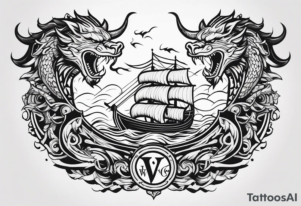 Valhalla sword shield viking ship dragon head tattoo idea Valhalla sword shield viking ship dragon head tattoo idea