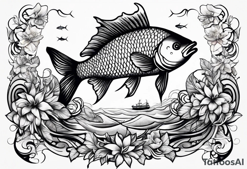 sea, night, flower, fish, republic dominicana tattoo idea
